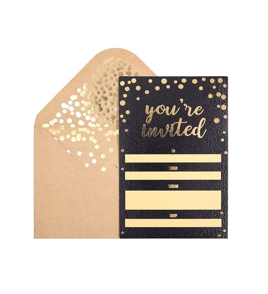 Exclusive invitation card for TrueFlow's LevelUp 2025 afterparty featuring gold foil details